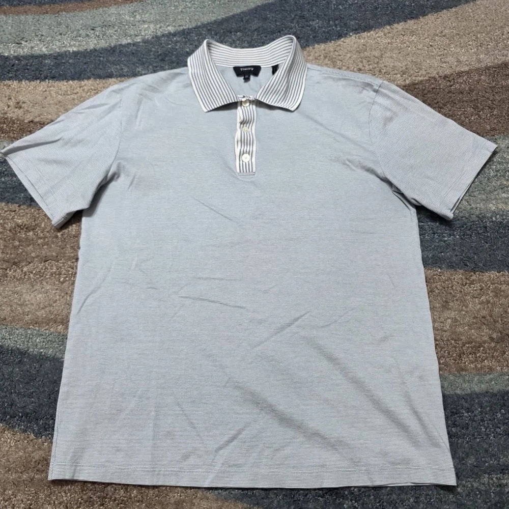 Theory Men’s Striped Polo Shirt Blue White Short Sleeve Size XS